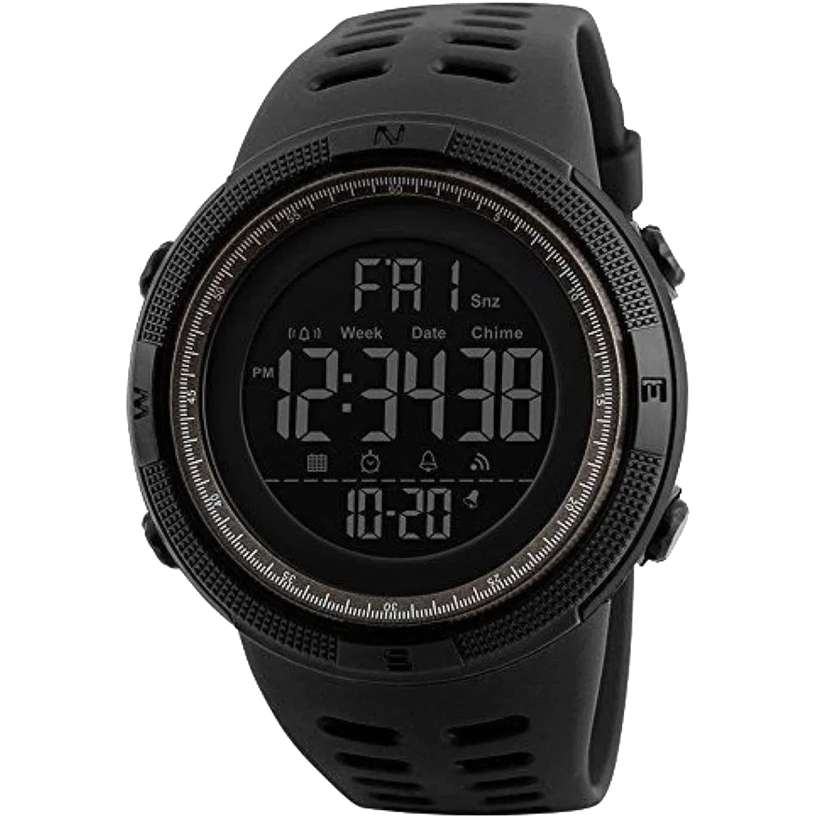 BURK1251 Digital Watch Waterproof Military LED Backlight Chrono Alarm Sports Wrist Watch, Black