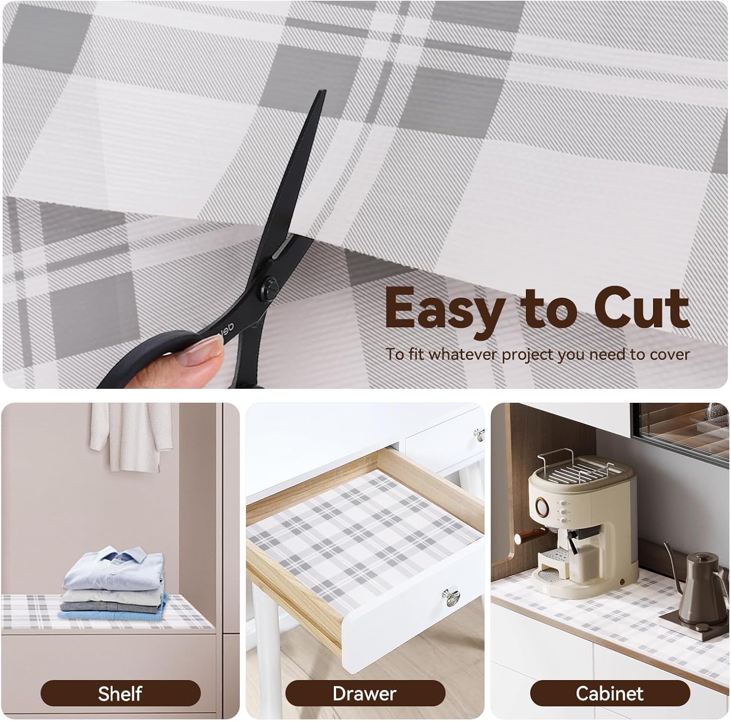 Drawer Shelf Liner for Kitchen Cabinets, Non Adhesive Slip Resistant Shelf Paper Easy to Clean, Strong Grip Thickened Waterproof Washable Mats for Pantry Shelves Cupboard Dresser (Grey, 17.5in x 20FT)