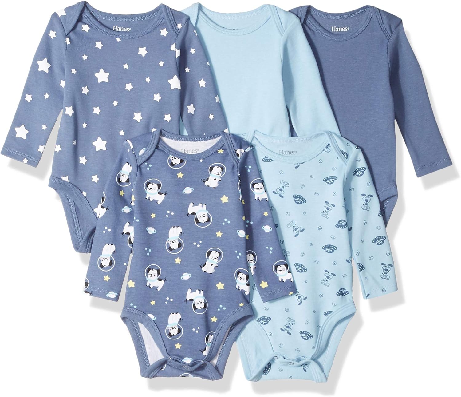 Hanes Baby Long Sleeve Bodysuit, Ultimate Flexy Bodysuits Boys & Girls, 5-Pack