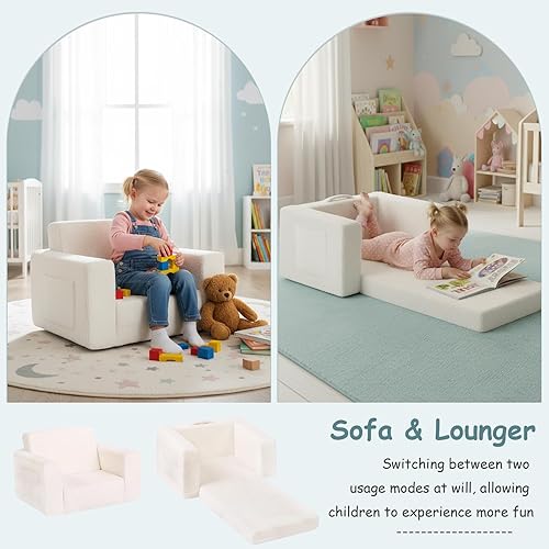 Miniatura 3 de Tiita Sofá para niños, silla infantil 2 en 1, sofá convertible para niños a tumbona, silla abatible para niños, sillas con reposabrazos para niños