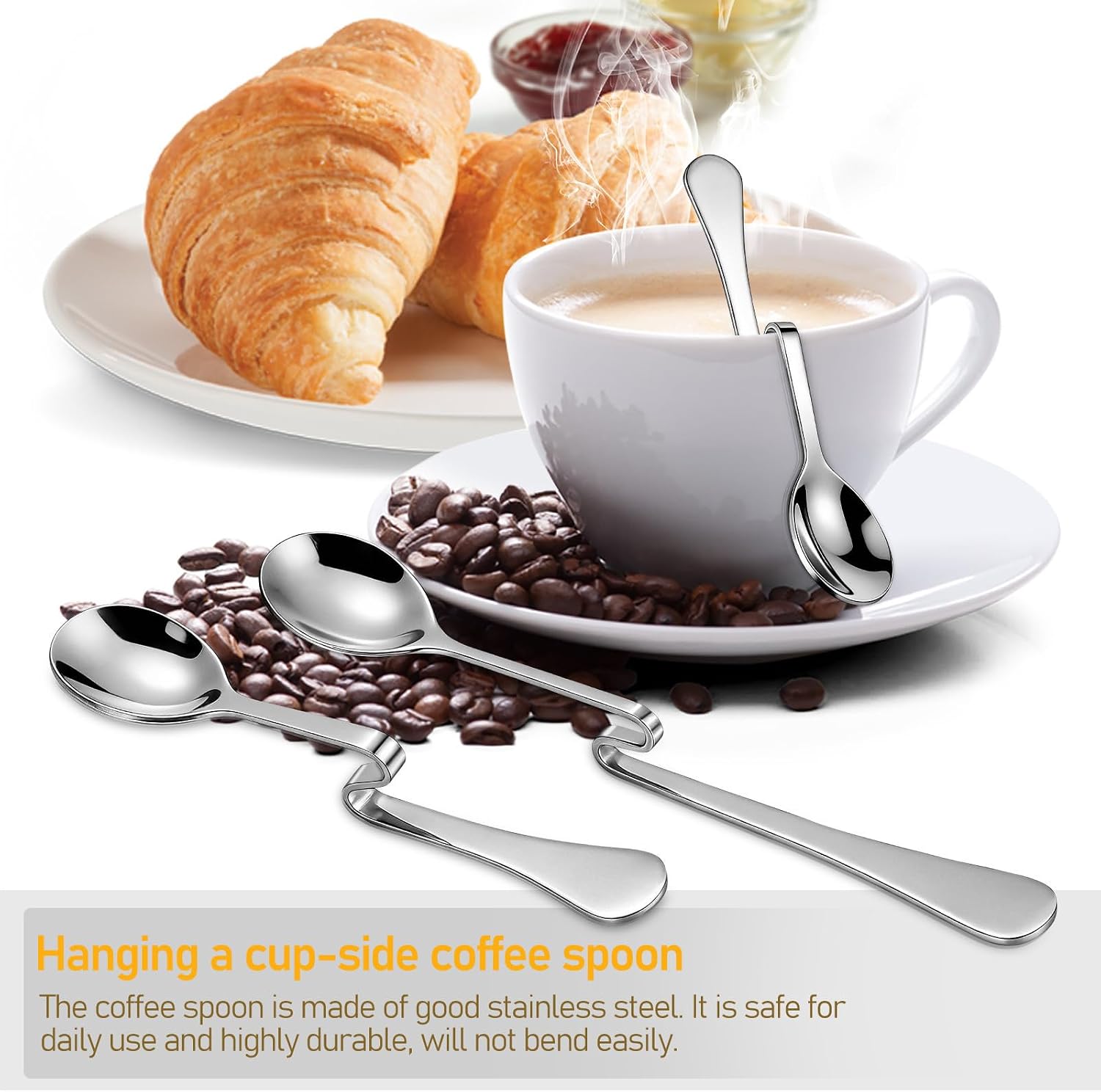 SHOWERORO Coffee Mixing Spoons Coffee Stirring Spoons Stainless Steel Curved Design 4pcs Reusable and Not Easy to Deform for Hotel and Milk Tea Shop Use