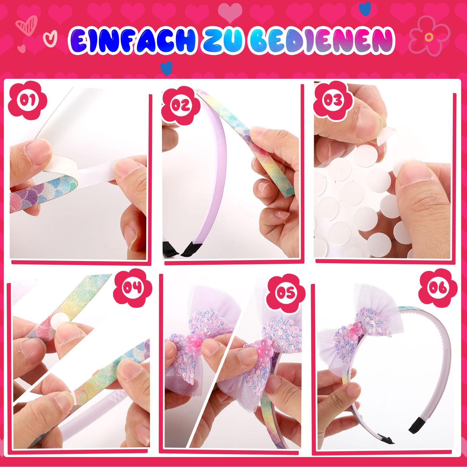 Kit Fai-da-te Per Fasce Capelli Sirena Niboken – Set Creativo Con 6 Fasce, Nastri E Accessori Decorativi, Regalo Perfetto Per Bambine Da 5 Anni - Foto 1