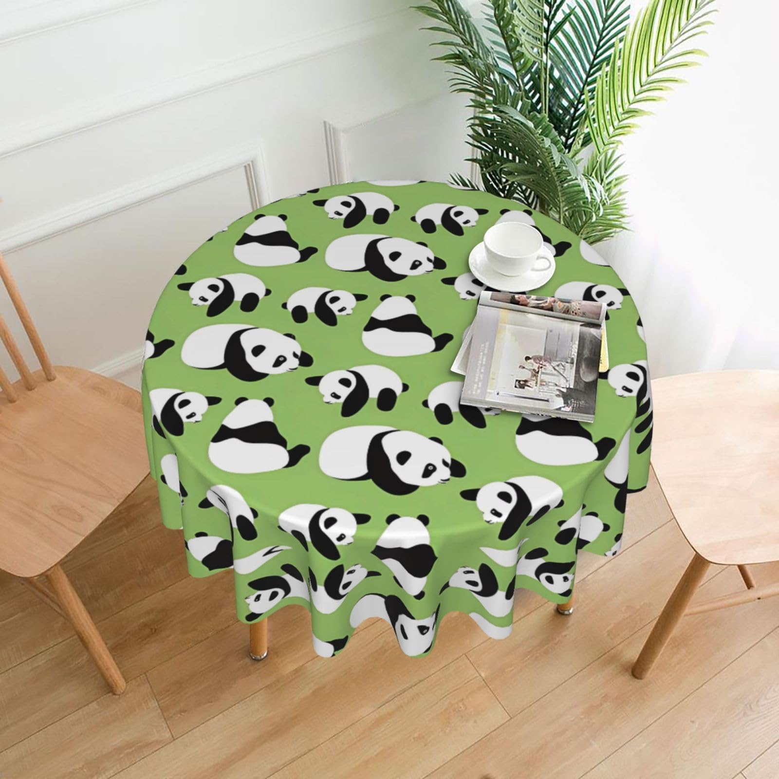hhxvcv Green Background Panda Round Tablecloth – Dining Table Cover