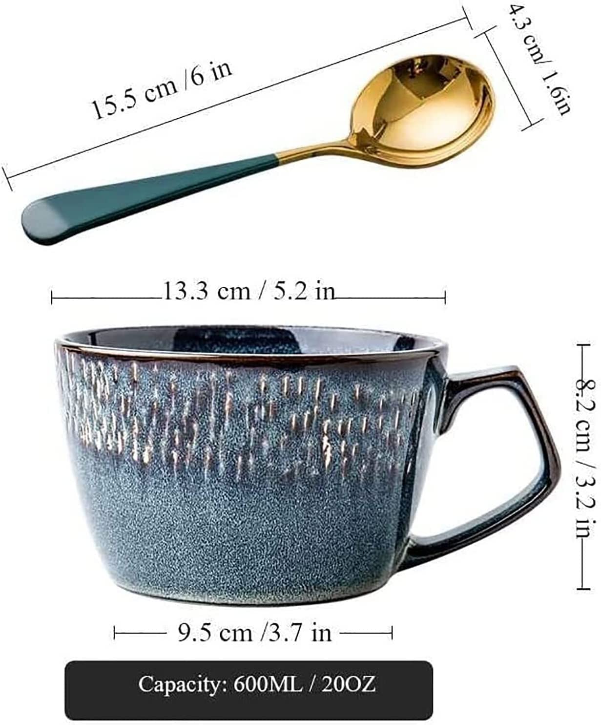Uchwyt kubka na zupę Miska na zupę Ceramiczna miska na płatki owsiane, 23 uncje, z uchwytem, ​​do zupy, kawy, mleka, herbaty, owoców, śniadania(Mug With Spoon)