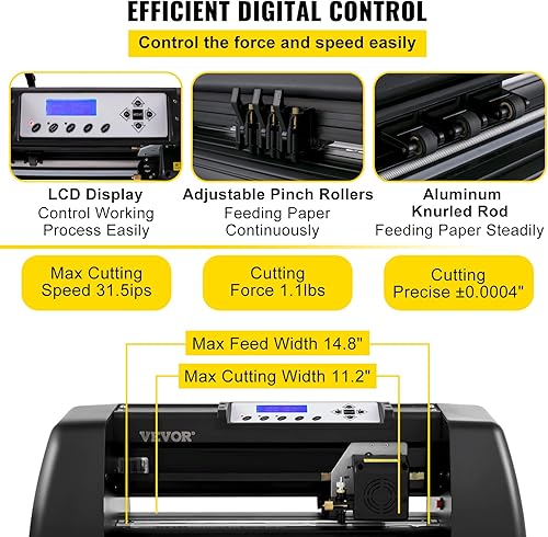 Miniatura 3 de VEVOR Máquina cortadora de vinilo, 14 pulgadas14.764 in, impresora de trazador LED, posicionamiento manual preciso, software compatible con sistemas