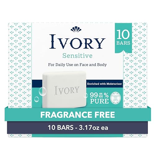 Ivory Sensitive Bar Soap, Fragrance Free, 10 Count