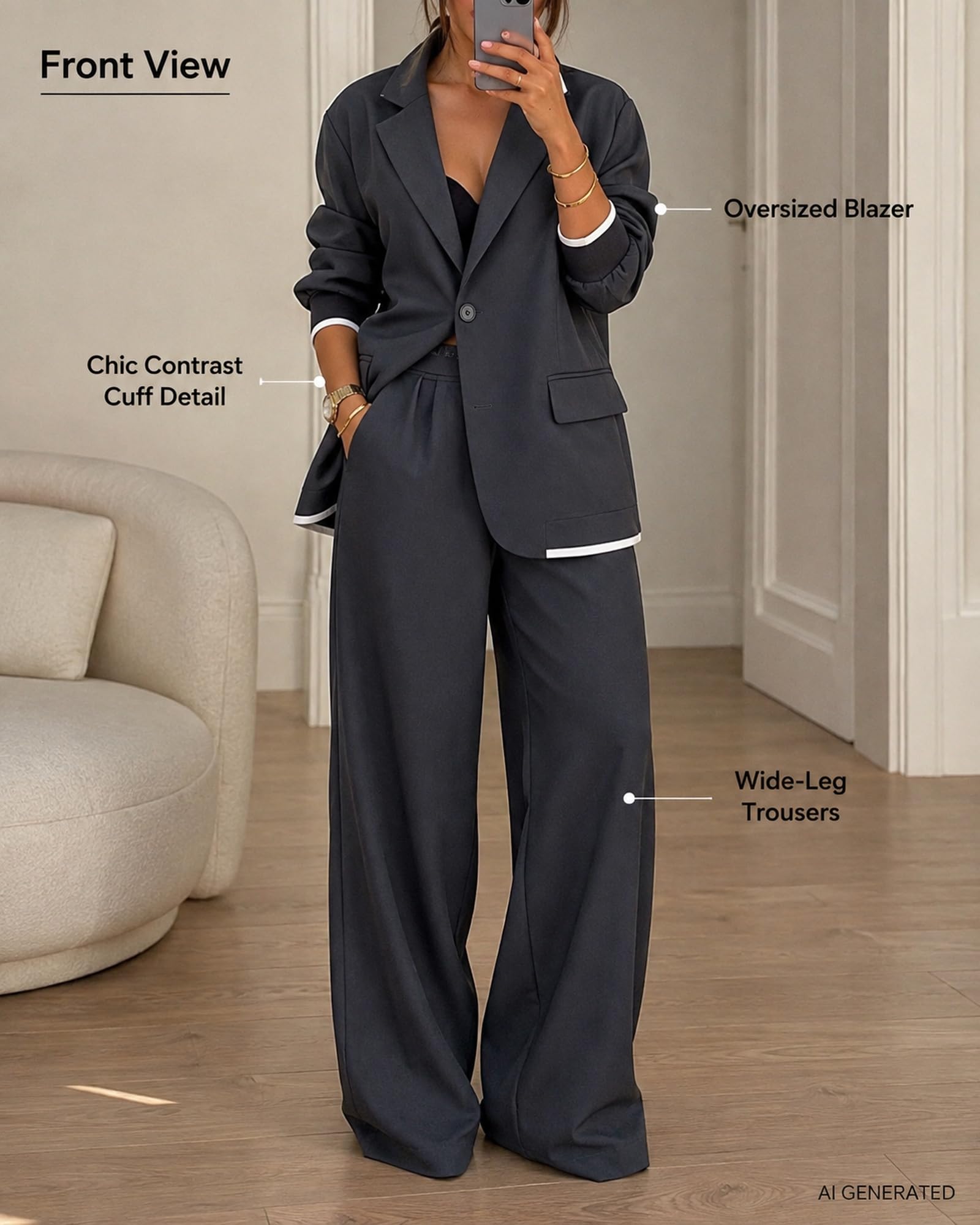 Pant Suits For Women Two Piece Blazer Wide Leg Pants Business Work Outfit