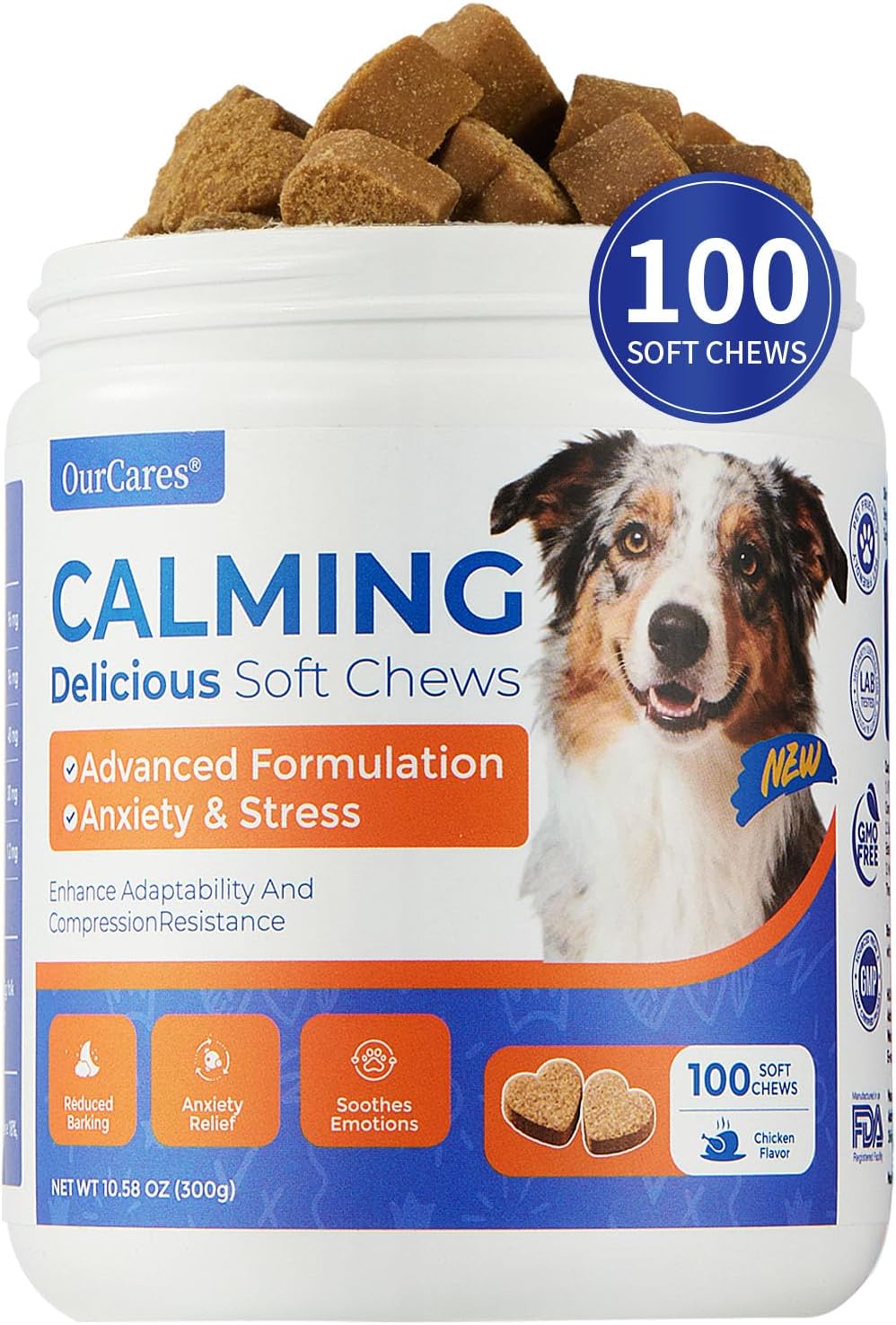 Calming Treats for Dogs Anxiety, Calming Chews for Dogs Fireworks & Thunderstorm, Separation Anxiety Dog Treats, Natural Soft Chews for Small & Large Dogs, 100 Ct