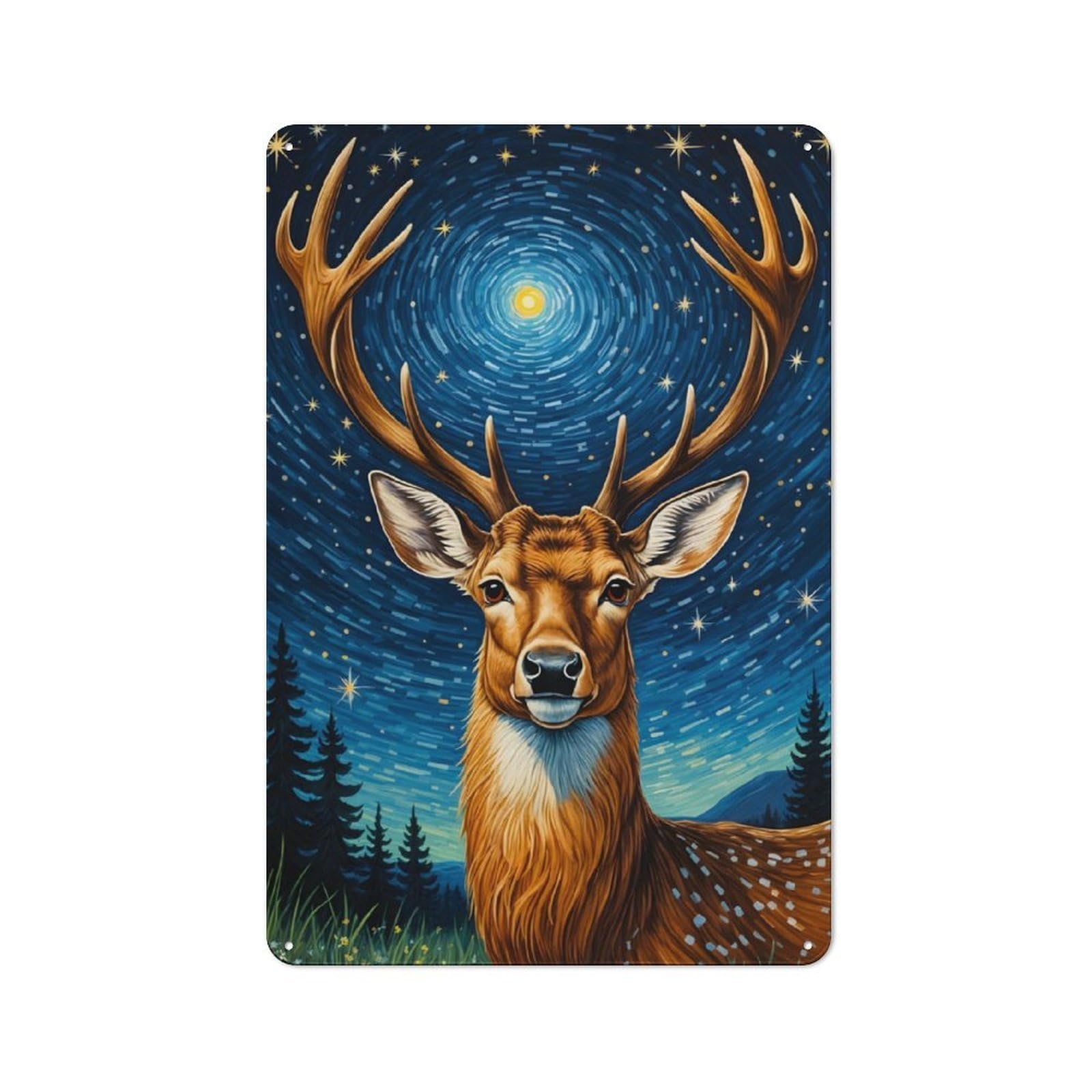 Deer Starry Night Vintage Tin Sign 30x20cm for Café Or Home Bar, with Clear Vintage Wall Decor Character