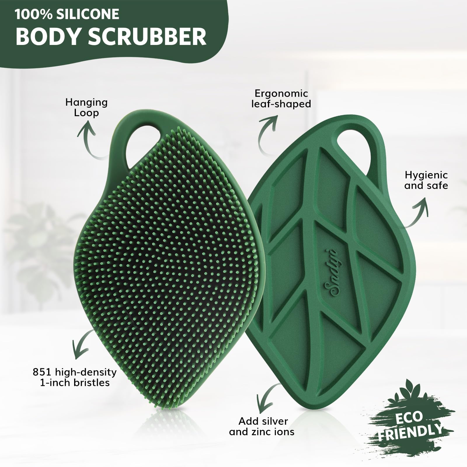Sndyi Silicone Body Scrubber, Gentle Exfoliating Body Scrubber for Sensitive Skin, Leaf Shaped Shower Scrubber for Body with Lathering Bristles, Silicone Loofah Body Brush for Showering,: Green-Limited Edition