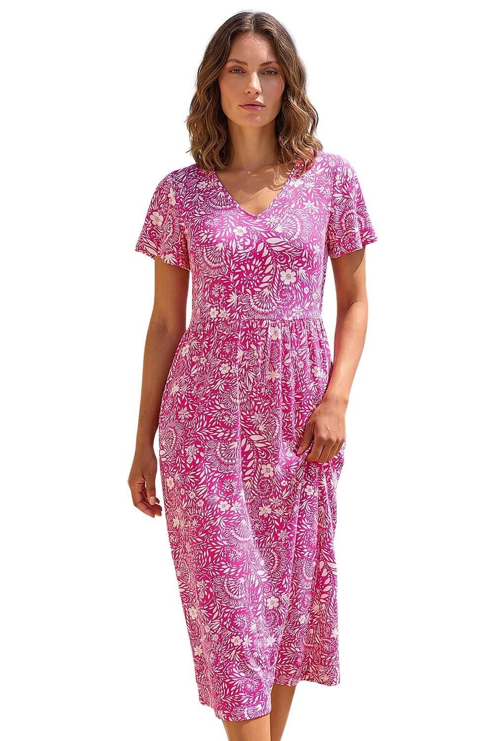 Roman Petite Women's Pink Floral Print Pocket Midi Dress Size 8