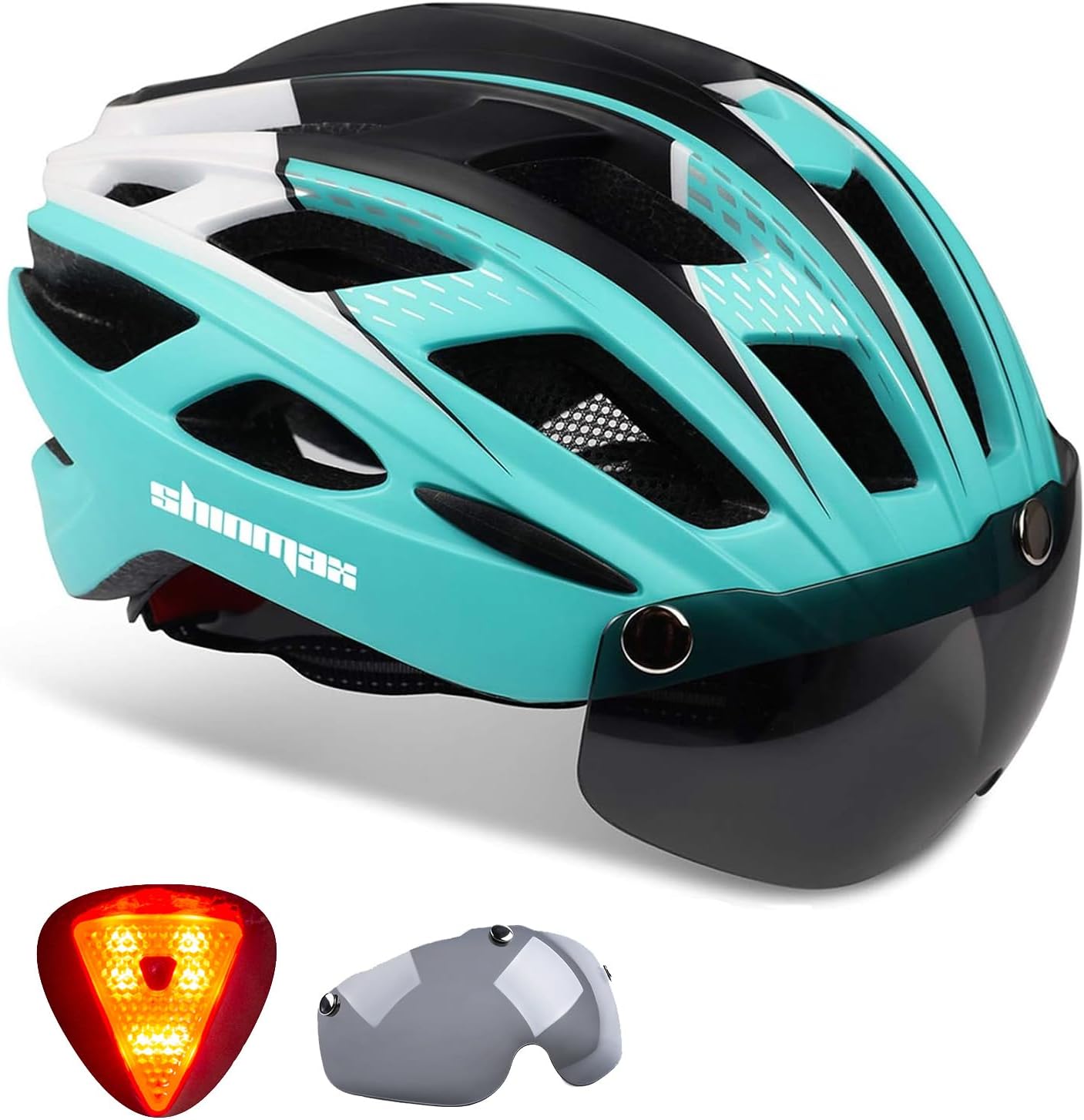 Shinmax Bike Helmet with LED Back Light and Magnetic Goggles