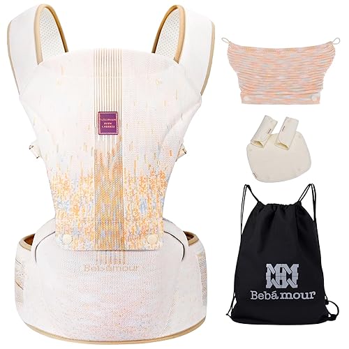 Miniatura 12 de Bebamour Portabebés con asiento de cadera, asiento de cadera de malla transpirable para todas las posiciones y portabebés de 0 a 36 meses con