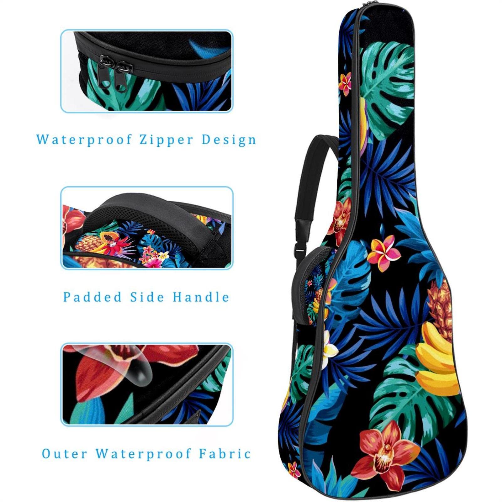 Torba na gitarę akustyczną wodoodporna gitara plecak gruby miękki wyściełany owoce tropikalne palma klasyczna gitara etui, kolor1, 42.9x16.9x4.7 in, Organizer do torby