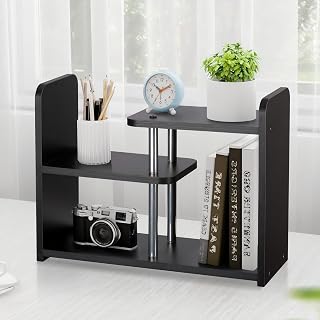 Desktop Organizer,Office Storage Rack,Wood Small Bookshelf,Black