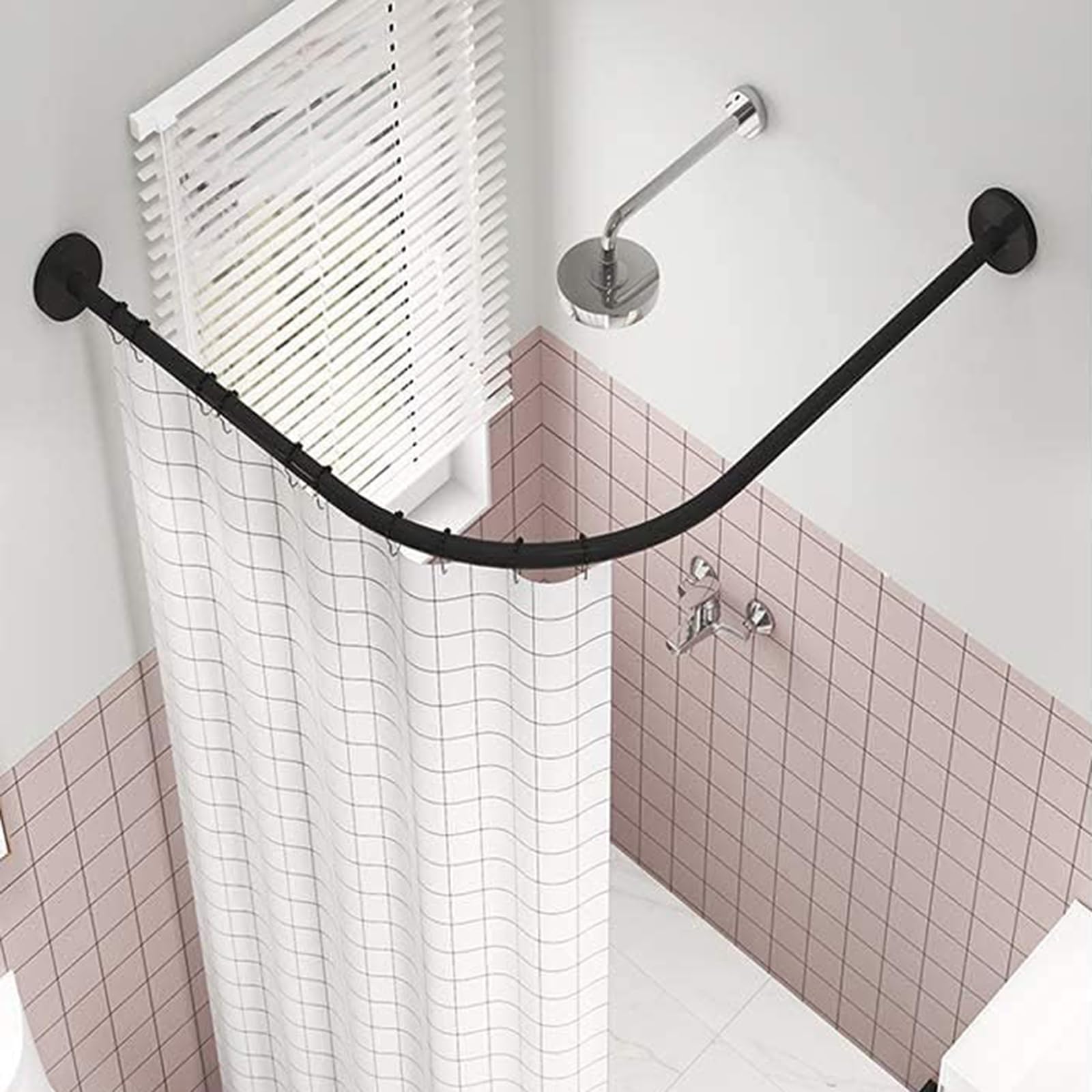 Expandable Curved Shower Curtain Rod Rail, Shower Curtain Rods Spring Tension Black, L Shaped Curved Shower Pole Tension Rod, 304 Stainless Steel Corner Shower R(Size:B 70-95cm x 90-130cm,Color:Black)