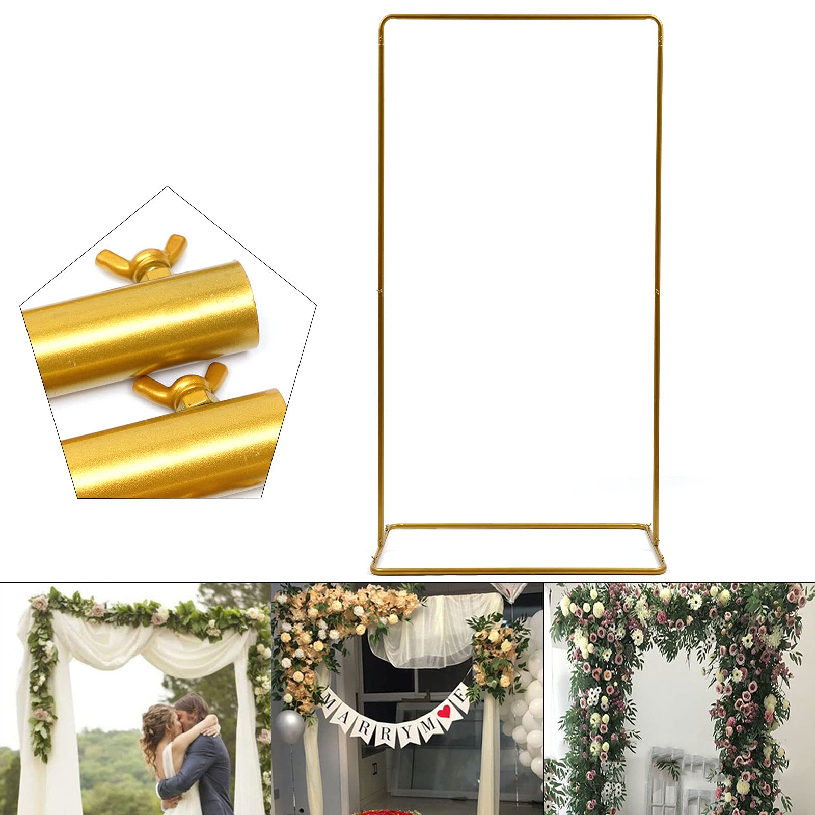 Soporte de metal dorado para arco de boda, cartel de bienvenida, estante publicitario, 105 x 62 x 200 cm, para boda, sala de estar, jardín, patio