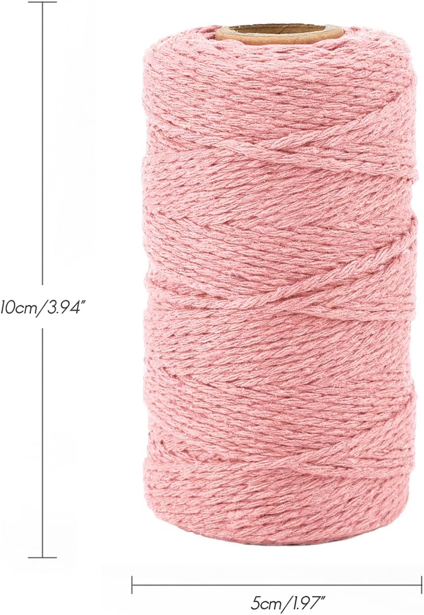 2MM 328 Feet Cotton String, Cotton Bakers Twines, Pink Gift Wrapping Twine for Holiday, Wrapping, DIY Arts and Crafts, Home Decor, Macrame