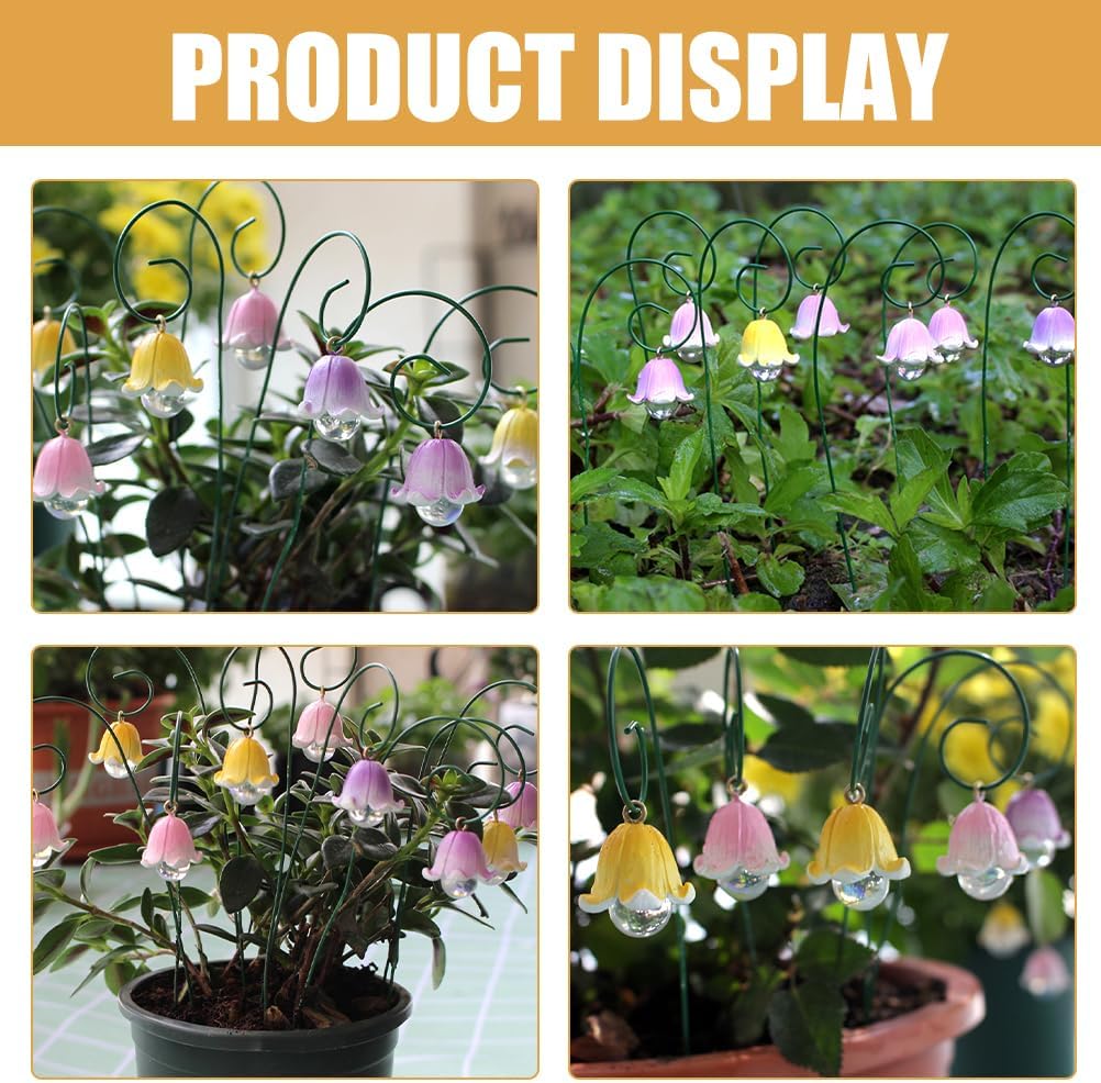Sosoport 9pcs Flower Garden Stakes Fake Lily of The Valley Plant Stakes Artificial Lily Flowers Metal Lily of Valley Yard Stakes Decorations