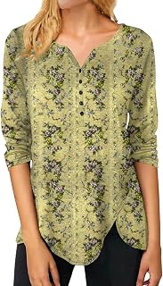 BORTGYUI Pop Fall Long Sleeve Top for Women Soft Hiking Plus Size Pullover Polyester Print V Neck Button-Down Cozy Tops Ladies