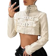 Women's Zip Up Cropped Motorcycle Jacket Y2k Leather Bomber Jackets Streetwear