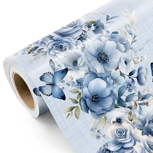 WRAPAHOLIC Dusty Blue Floral Wrapping Paper Roll - Mini Roll