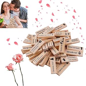 VyxStelyndric Tour De Blocs Érotique En Bois – 48 Pièces Lust Tower, Jeu Pour Couples Avec Défis Intimes – Cadeau Saint-Valentin, Anniversaire