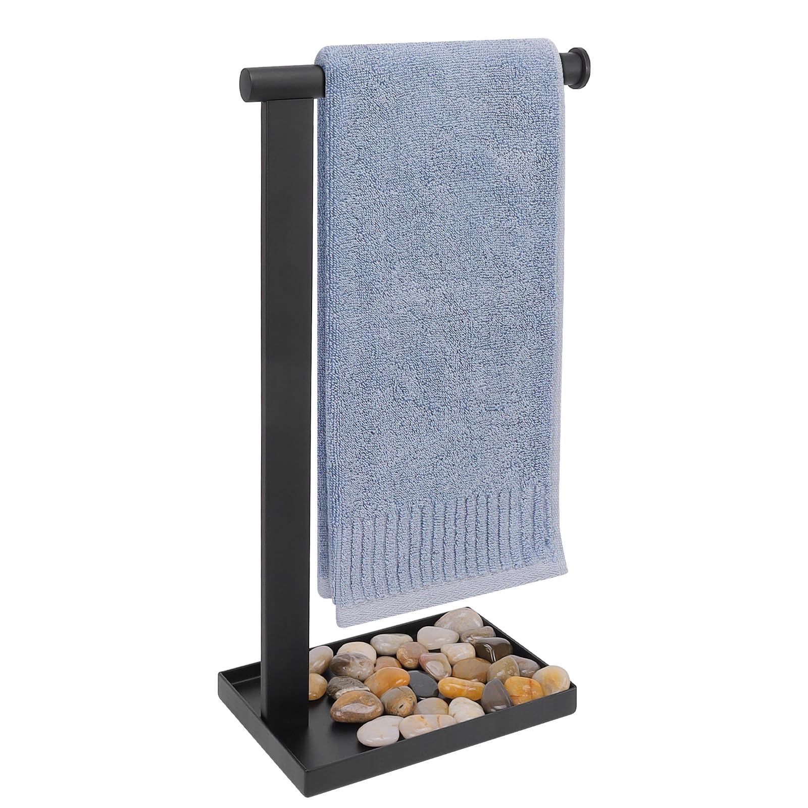 Siyzda Hand Towel Holder Stand for Bathroom, L- Shaped Standing Hand Towel Rack, Towel Bar Kitchen Vanity Countertop Organizer, SUS304 Stainless Steel Material (Metal, Matte Black)