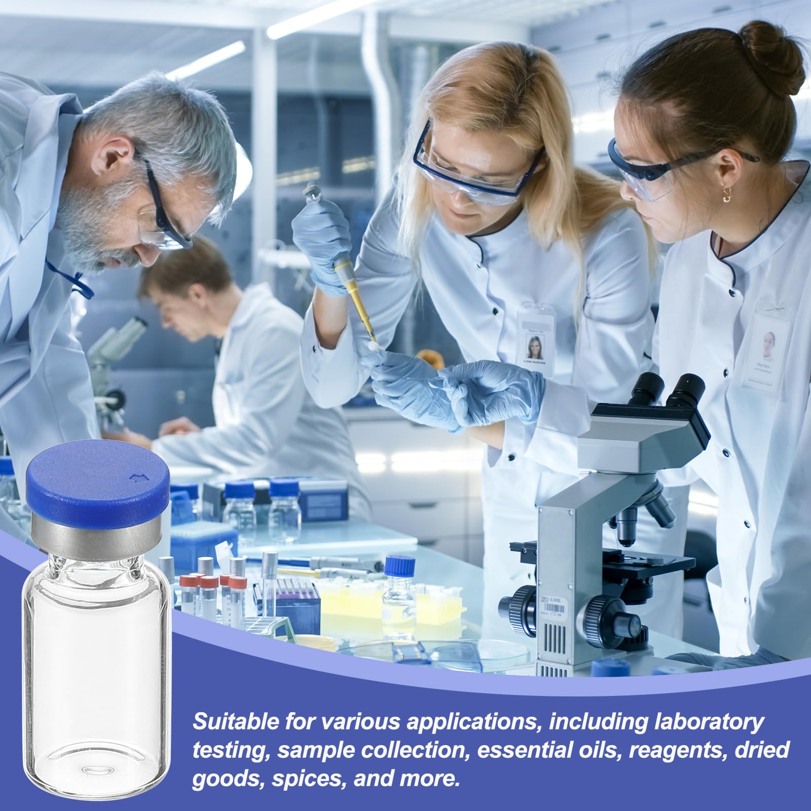 PATIKIL 2ml Probengefäße, 100er Pack Lab Leere Vials mit Butylkautschukstopfen Crimp Top Caps und Etiketten Borosilikatglas Vial, Klar