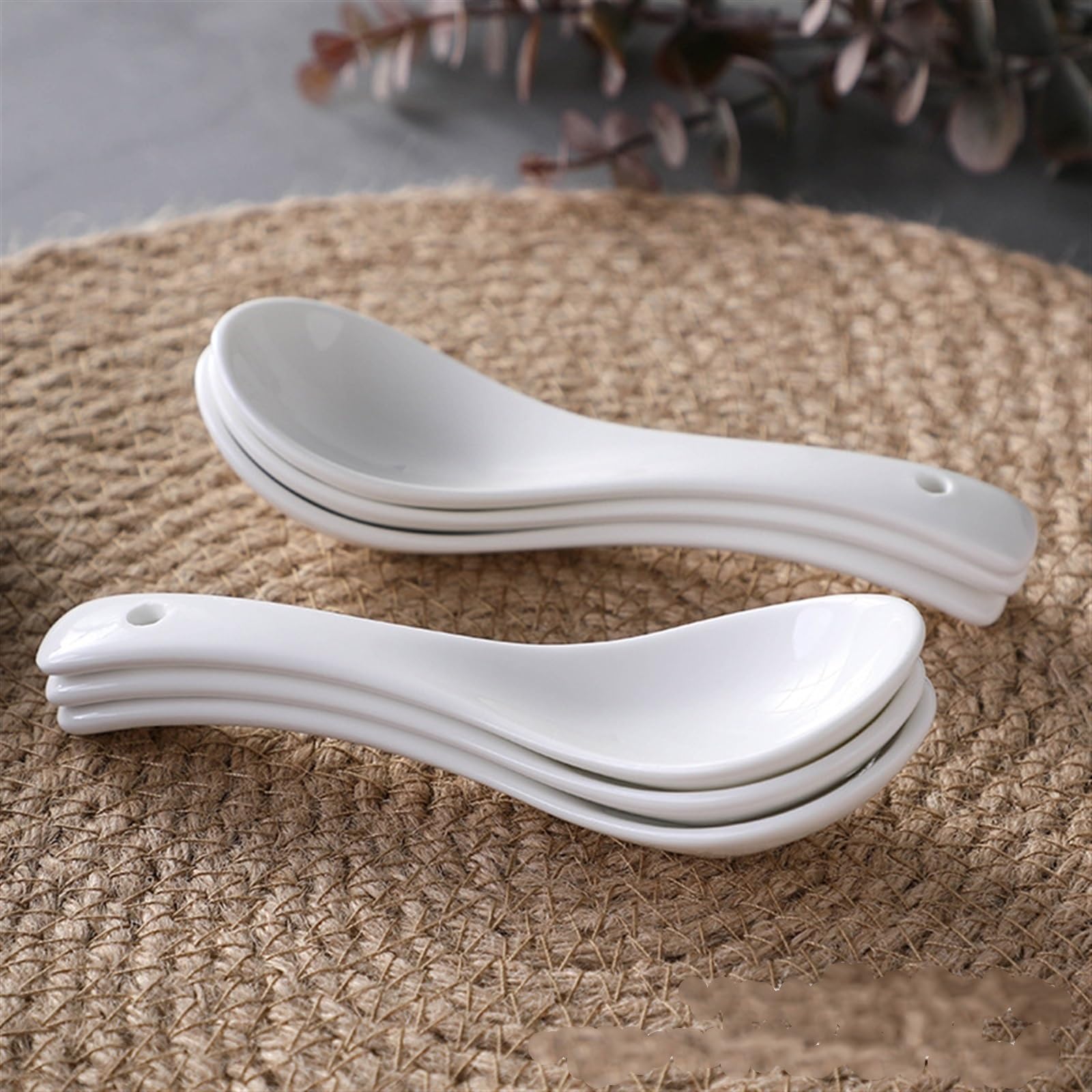 Set di 10 cucchiai da zuppa in Ceramica, asiatici, Cinesi, for wonton, Giapponesi, for soba, Riso, cucchiaino for Ramen, Cucchiaio for Gelato Bianco