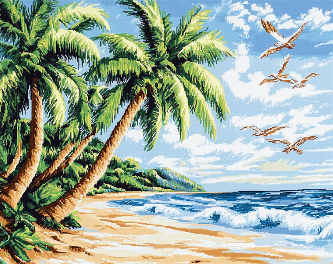 Axiangzik E Diy Cross Stitch Kit Coconut Trees On Th Beach 11Ct 30X40cm