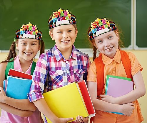 Miniatura 3 de FaCraft 24 coronas de estrella para estudiantes para niños, estudiantes, sombreros de papel de estrella de la semana, decoraciones de coronas de