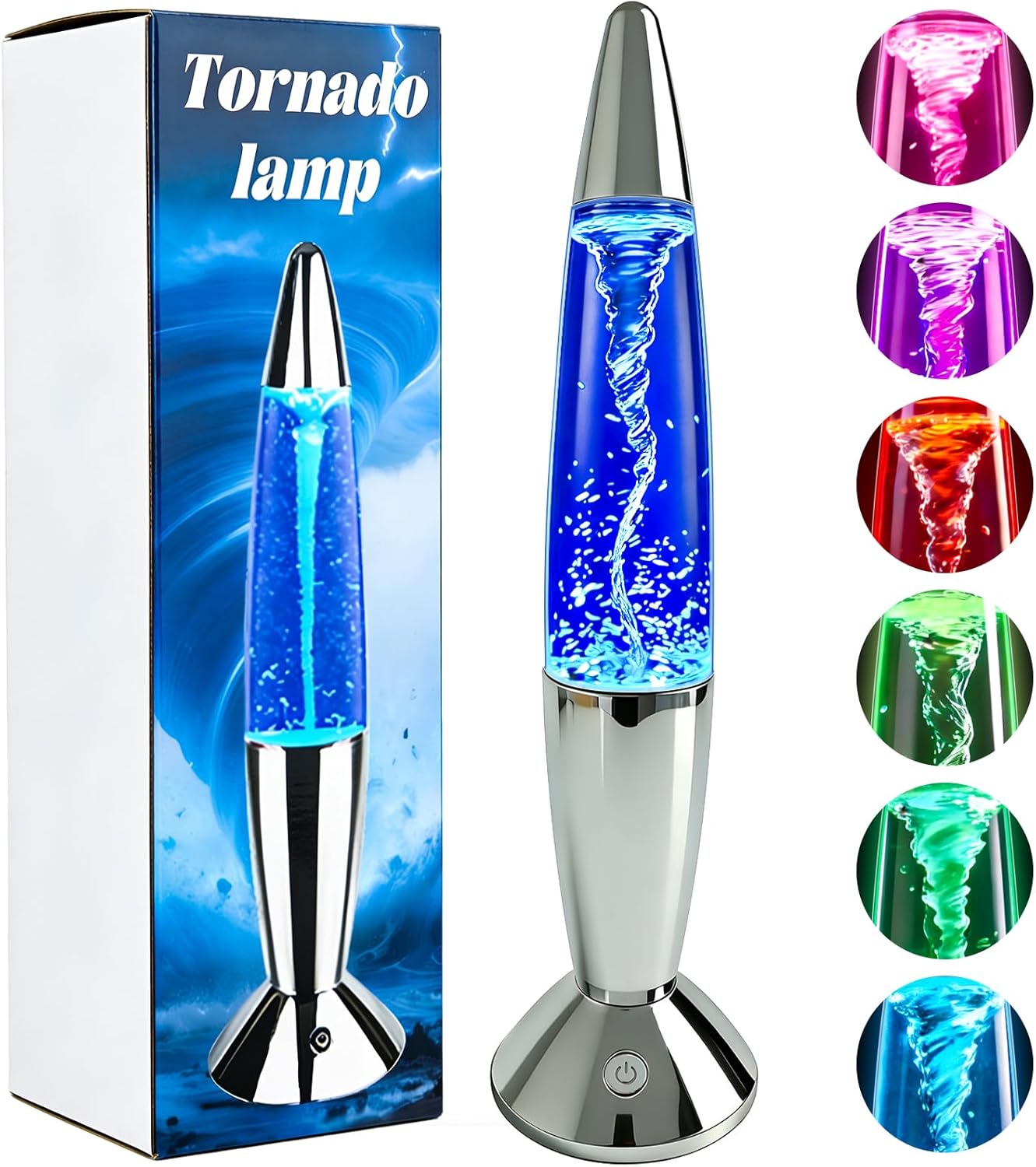 Tornado Lamp, 14-Inch Twister Hurricane Light Glitter Motion Light 7 Colors Touch Changing Night Light Relaxing Table Lamp for Home Bedroom Office Decoration Lighting Decor (Silver)