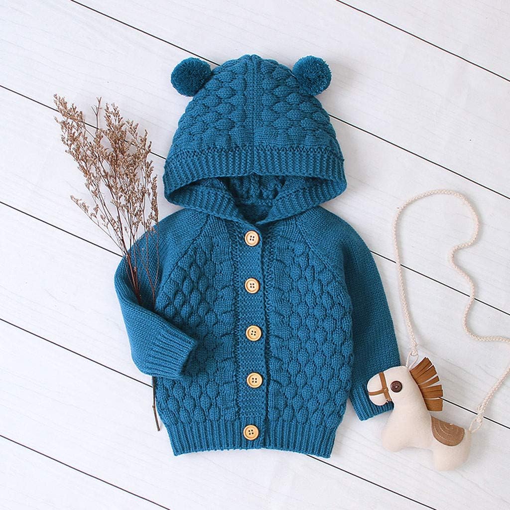 Infant Winter Girl Boy Warm Baby Sweater Outwear Hooded Coat Jacket Knit Girls Girl Sweaters with (Blue, 6-12 Months)