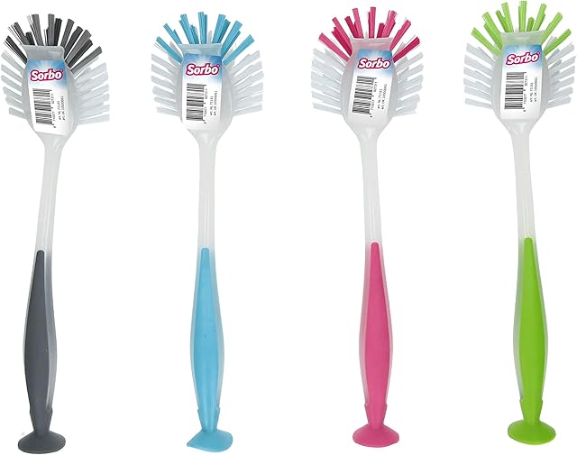 Sorbo Dish Brush with Suction Cup, Multi-Colour, 29 x 7.5 x 6 cm