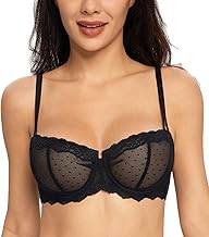 Lemorosy - Women's Sexy Lace Half-Cup Balconette Bra with Underwire in Semi-Transparent Mesh without Padding Push-up