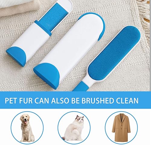 Miniatura 3 de Paquete de 2 cepillos portátiles para quitar pelusas, removedor de pelusas y pelusas para perros y gatos, cepillo de doble cara con base