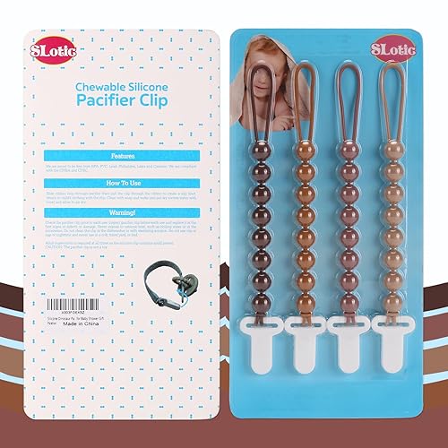 Miniatura 4 de Paquete de 4 clips de silicona para chupete con cuentas de una sola pieza para bebés, niños y niñas, soportes flexibles y libres de óxido para