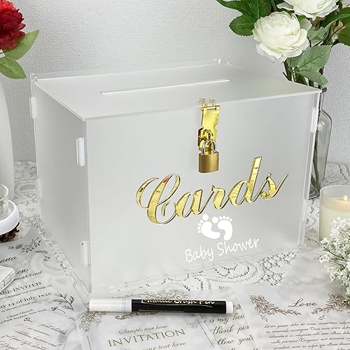 Miniatura 10 de Caja de tarjetas de boda con cerradura, cajas de tarjetas transparentes de acrílico para recepción de boda, tarjetero de dinero para bodas, baby