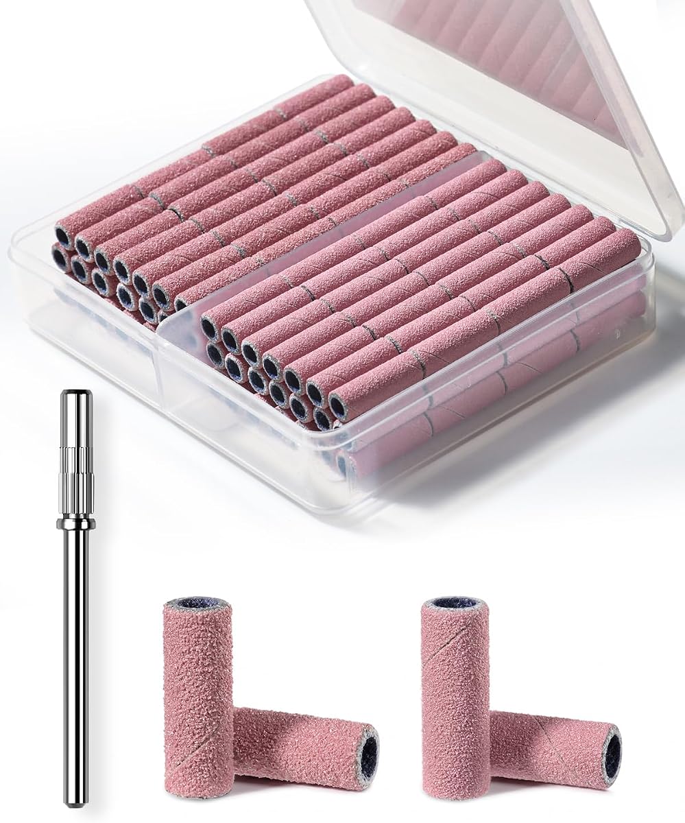 Makartt Nail Drill Bits Sanding Bands - 100 Pcs 180/240 Grit 3.1mm Pink | For Nail Drill Mini Sanding Bands for Acrylic Gel Manicure and Pedicure