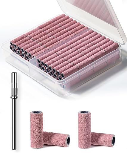 Makartt Nail Drill Bits Sanding Bands - 100 Pcs 180/240 Grit 3.1mm Pink | For Nail Drill Mini Sanding Bands for Acrylic Gel Manicure and Pedicure