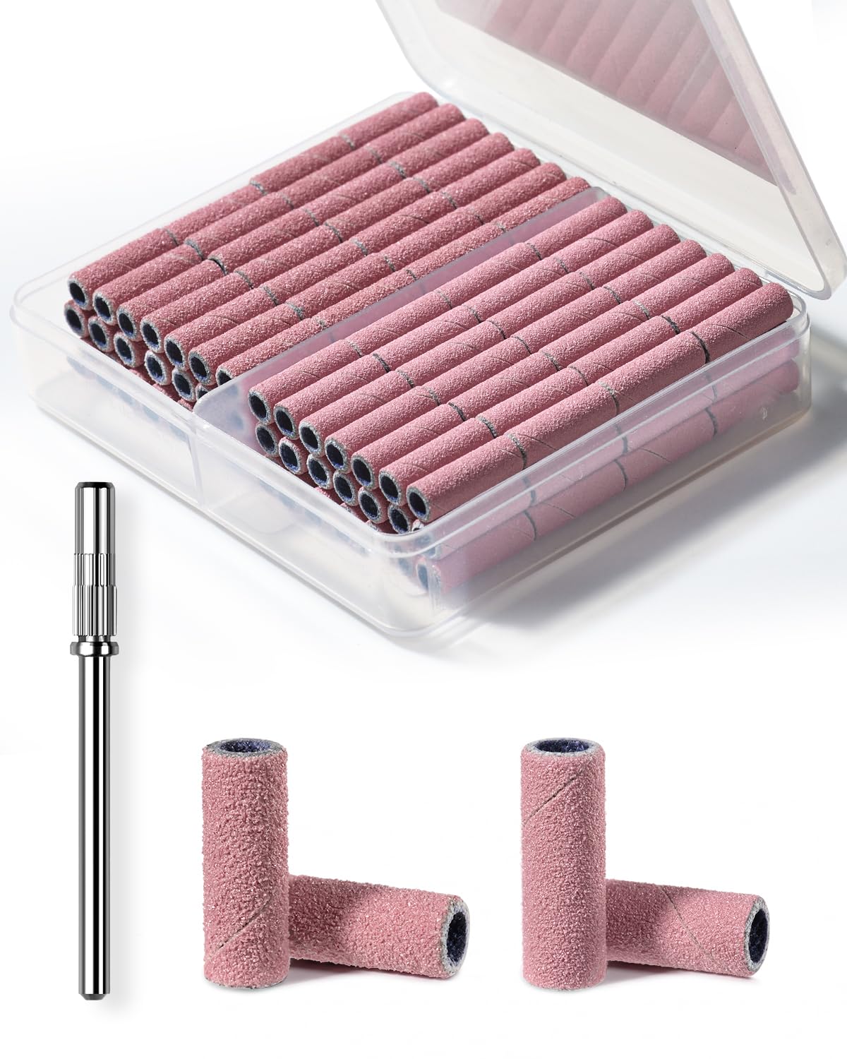 Makartt Nail Drill Bits Sanding Bands - 100 Pcs 180/240 Grit 3.1mm Pink
