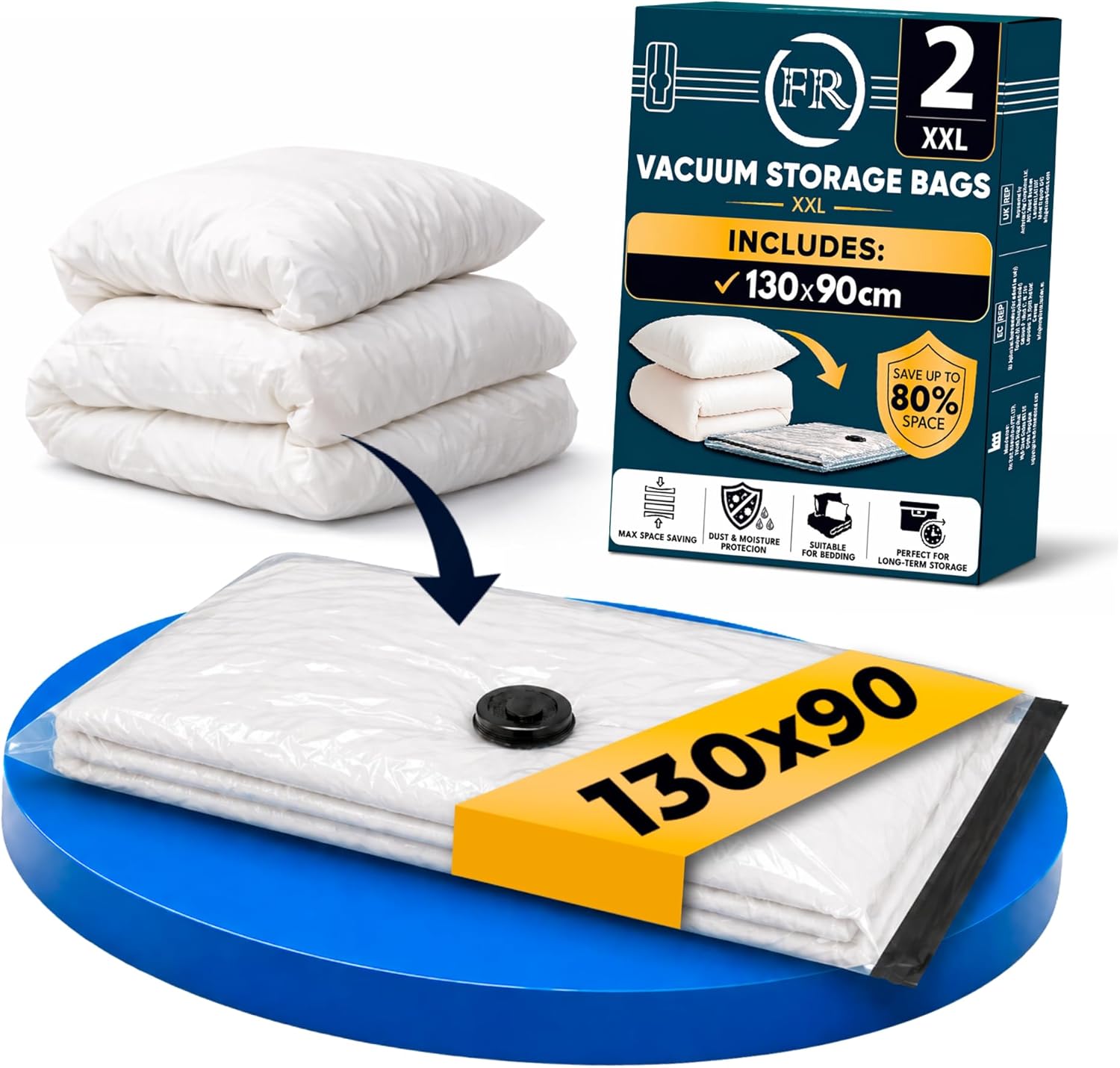 FiRiO XXL Sacchetti sottovuoto per piumini e coperte, 2 pezzi, Taglia XXL: 130 x 90 cm, Sacchetti sottovuoto per piumini, Sacchetti sottovuoto per piumini, Sacchetti sottovuoto grandi per biancheria da letto Sacchetti sottovuoto grandi