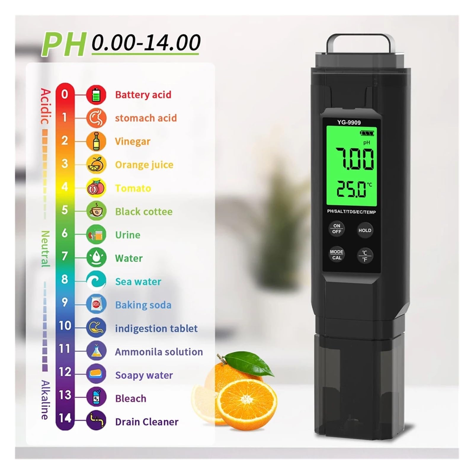 Penna Tester Digitale 5 in 1 for La qualità Del'acqua, Salinità, PH, Temperatura, EC E TDS, for Acqua Potabile, Idroponica, Acquari, Piscine Rilevamento Rapido E Preciso
