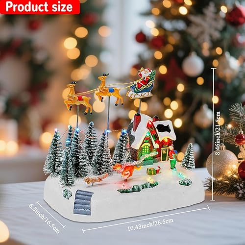 Miniatura 3 de Aldea de Navidad animada con trineo de Papá Noel y renos, aldea de casa iluminada con LED con figuras en movimiento, decoración musical de Navidad