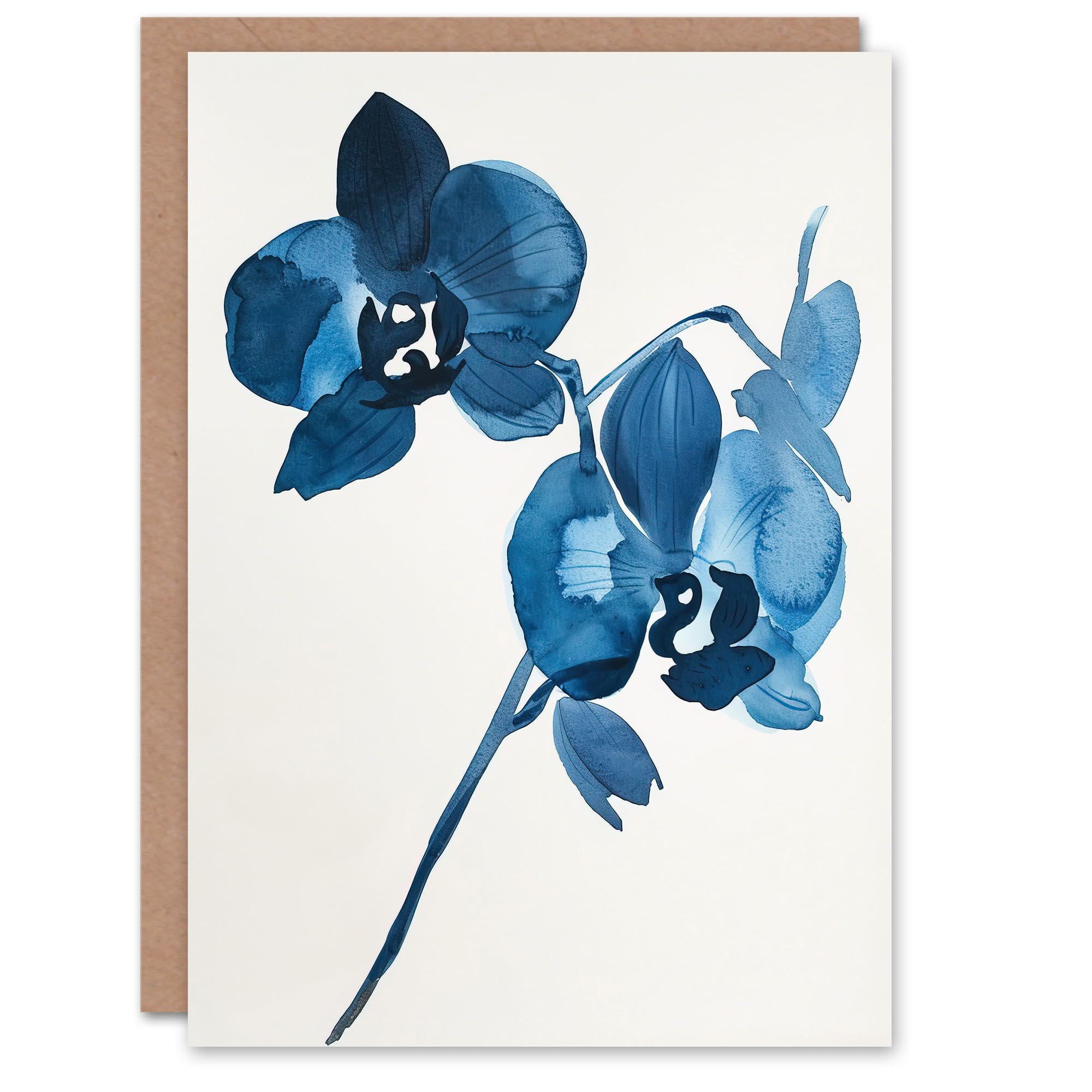 Artery8 Greeting Card Abstract Orchid Flower Bloom Blue Watercolour For Her Woman Birthday Card