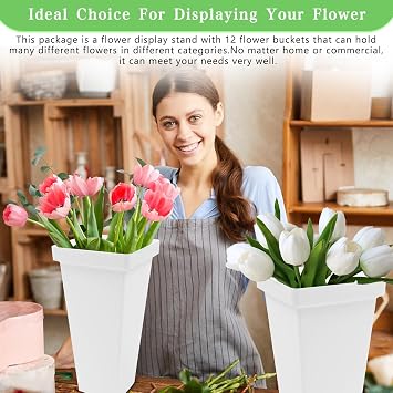 YIYIBYUS Flower Display Stand With 12PCS Buckets,3 Layers Plant Cart with Wheels,Heavy Duty Moving Flower Rack for Indoor, Outdoor Patio Garden, Living Room, Florist, Shipped in Two Parcels