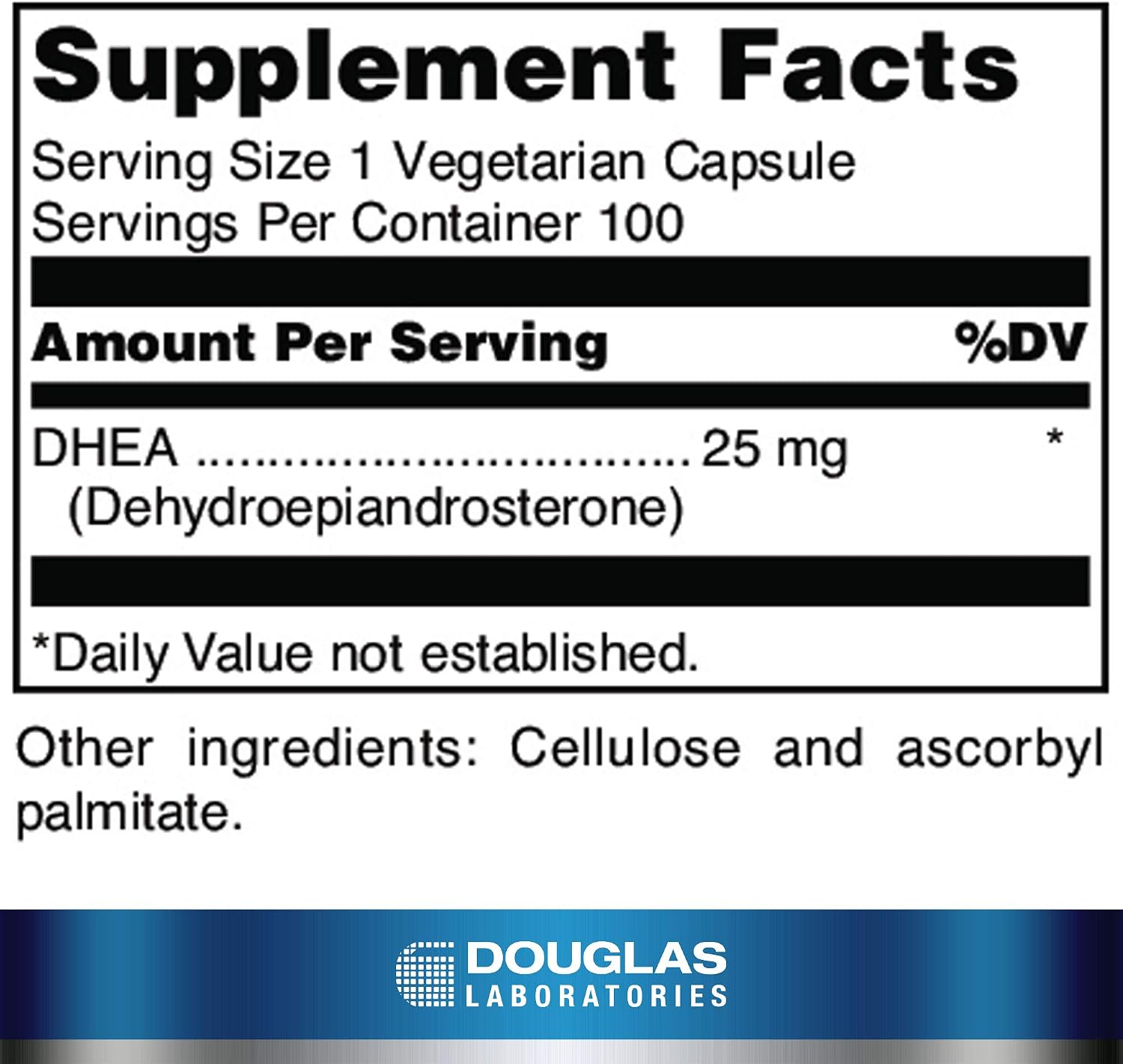 Douglas Laboratories DHEA 25 mg | Micronized Supplement to Support Immune Health, Brain, Bones, Metabolism and Lean Body Mass* | 100 Capsules