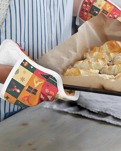 Miniatura 27 de Juego de 2 agarraderas de tela de toalla antideslizantes y con aislamiento térmico con bolsillo, guantes gruesos para horno, posavasos para hornear