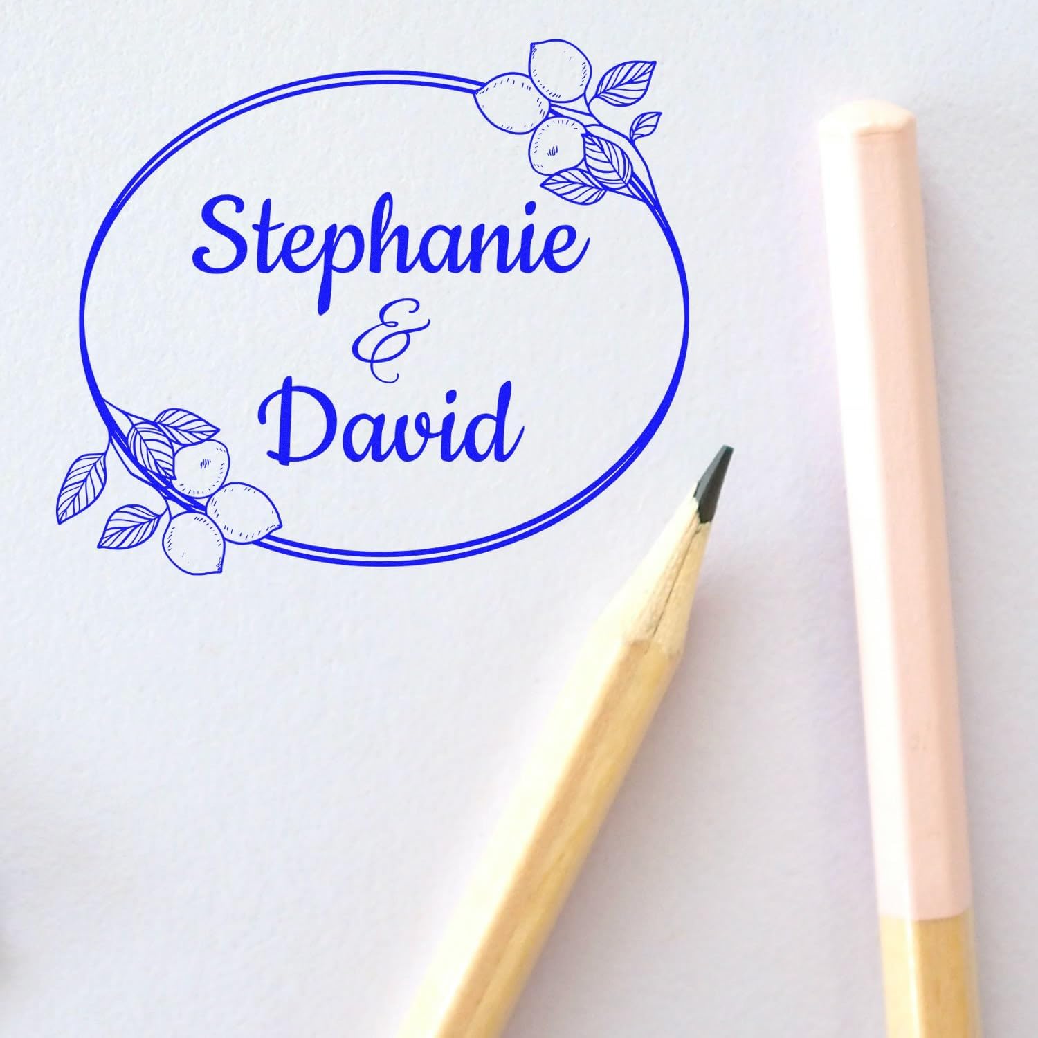 Personalized Wedding Stamp | Elegant Floral Custom Initial Self-Inking Stamper for Wedding Favors & Invitations | 1-5/8" Square Couples' Name Stamper by Lemon Love Seal | Wedding Stationery Seal